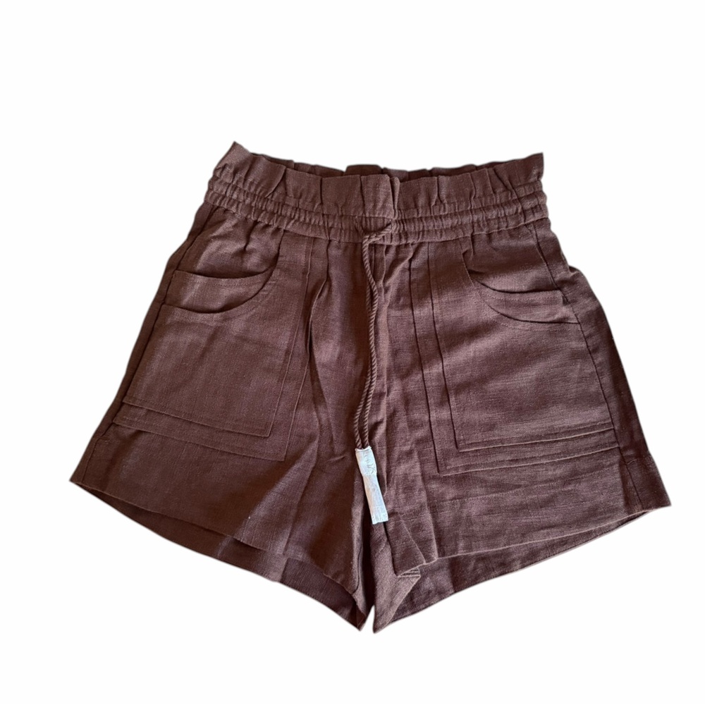 NWT Linen-Blend Crop Top & Drawstring Shorts Set in Chocolate Brown Size Small - Picture 6 of 15